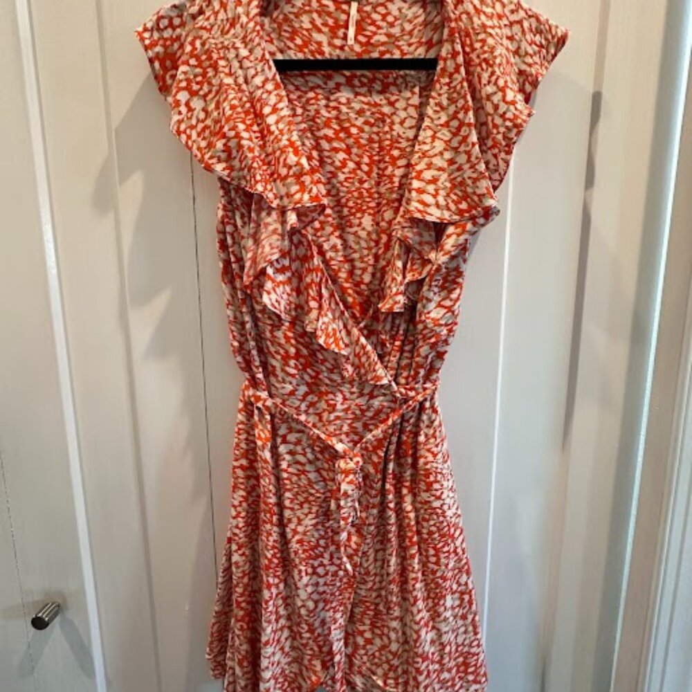Free People Orange print wrap dress